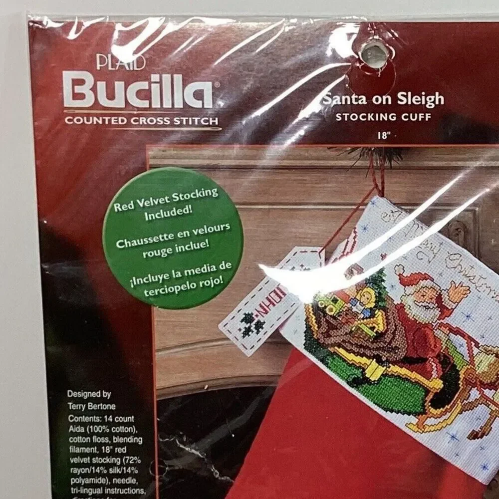 Bucilla Santa On Sleigh Christmas Stocking Kit Cross Stitch 84848 New Sealed 18